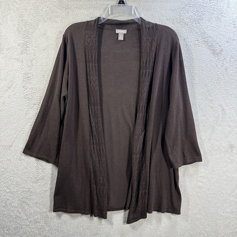 Chico's Open Front Lightweight Knit Brown Cardigan Sweater Size L (2) Summer - Picture 1 of 6